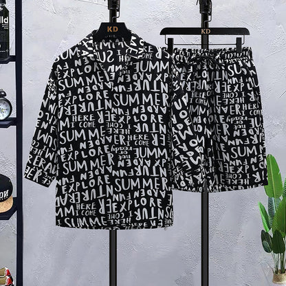 SwiftFit Set: Quick Dry Letter Print Shirt Short Set